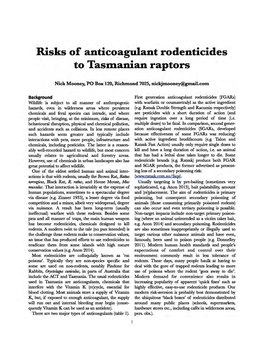 Risks of Anticoagulant Rodenticides to Tasmanian Raptors