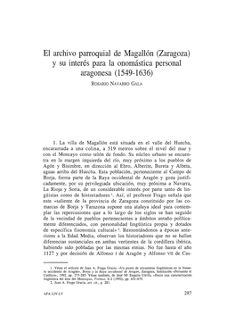El Archivo Parroquial De Magallón (Zaragoza) Y Su Interés Para La Onomástica Personal Aragonesa (1549-1636)