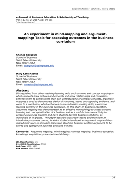 An Experiment in Mind-Mapping and Argument- Mapping: Tools for Assessing Outcomes in the Business Curriculum