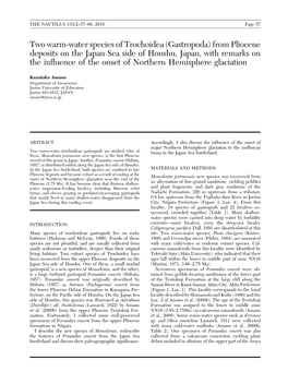 From Pliocene Deposits on the Japan Sea Side of Honshu, Japan, with Remarks on the Inﬂuence of the Onset of Northern Hemisphere Glaciation