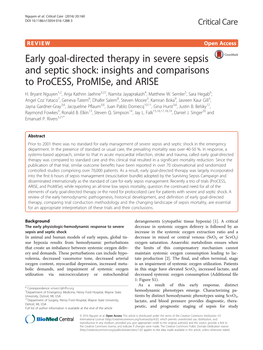 Early Goal-Directed Therapy in Severe Sepsis and Septic Shock: Insights and Comparisons to Process, Promise, and ARISE H