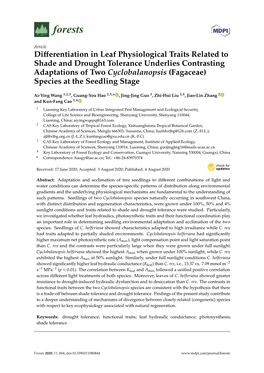 Differentiation in Leaf Physiological Traits Related to Shade And