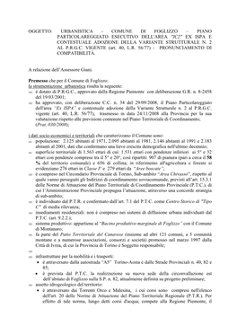 Urbanistica - Comune Di Foglizzo – Piano Particolareggiato Esecutivo Dell'area 