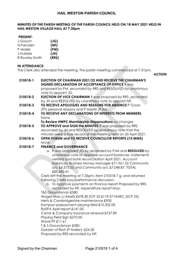 HAIL WESTON PARISH COUNCIL Signed by the Chairman Page