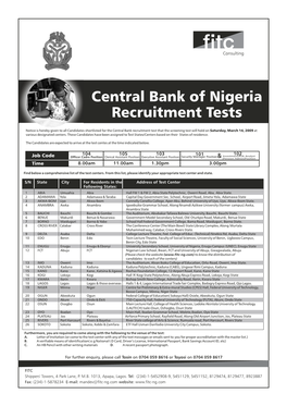 Central Bank of Nigeria Recruitment Tests