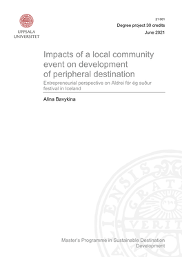 Impacts of a Local Community Event on Development of Peripheral Destination Entrepreneurial Perspective on Aldrei Fór Ég Suður Festival in Iceland