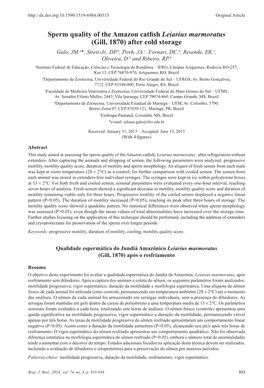 Sperm Quality of the Amazon Catfish Leiarius Marmoratus (Gill, 1870) After Cold Storage