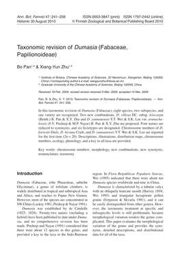 Taxonomic Revision of Dumasia (Fabaceae, Papilionoideae)