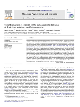 Tolerance of Deleterious Mutations on Olfactory Receptors ⇑ Denis Pierron A,B, Nicolás Gutiérrez Cortés B, Thierry Letellier B, Lawrence I