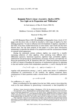 Benjamin Peiree's Linear Associative Algebra (1870): New Light on Its Preparation and 'Publication'