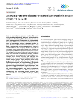 A Serum Proteome Signature to Predict Mortality in Severe COVID-19 Patients