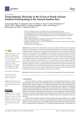 Transcriptomic Diversity in the Livers of South African Sardines Participating in the Annual Sardine Run