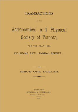 Transactions of the Astronomical and Physical Society of Toronto 1894