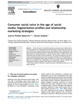 Consumer Social Voice in the Age of Social Media: Segmentation Profiles