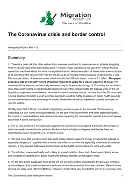 The Coronavirus Crisis and Border Control