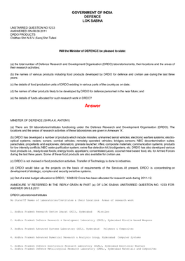 ANSWERED ON:08.08.2011 DRDO PRODUCTS Chitthan Shri N.S.V.;Saroj Shri Tufani