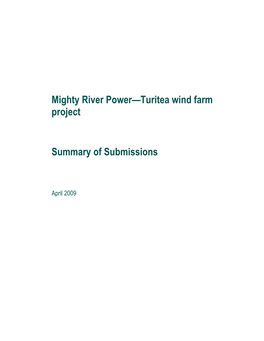 Mighty River Power—Turitea Wind Farm Project Summary of Submissions