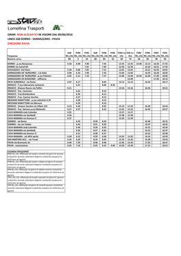 Lomellina Trasporti ORARI NON SCOLASTICI in VIGORE DAL 09/06/2016 LINEA 168 DORNO - SANNAZZARO - PAVIA DIREZIONE PAVIA