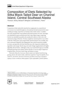 Composition of Diets Selected by Sitka Black-Tailed Deer on Channel Island, Central Southeast Alaska Thomas A