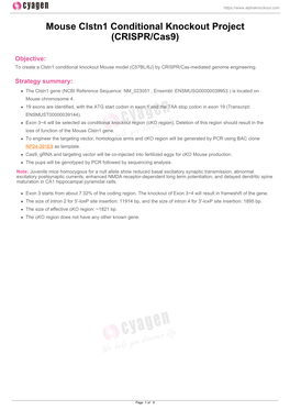 Mouse Clstn1 Conditional Knockout Project (CRISPR/Cas9)