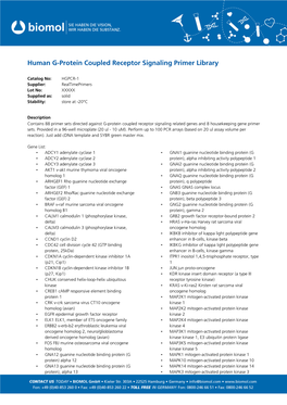Human G-Protein Coupled Receptor Signaling Primer Library