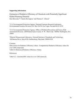 Estimation of Radiative Efficiency of Chemicals with Potentially Significant Global Warming Potential Don Betowski,*† Charles Bevington,‡ and Thomas C