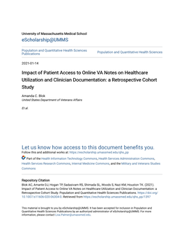 Impact of Patient Access to Online VA Notes on Healthcare Utilization and Clinician Documentation: a Retrospective Cohort Study