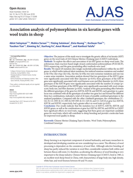 Association Analysis of Polymorphisms in Six Keratin Genes with Wool Traits in Sheep