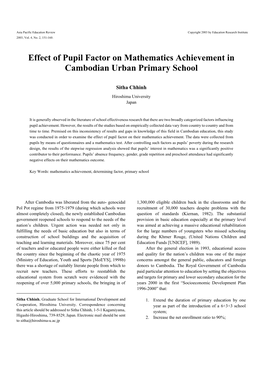 Effect of Pupil Factor on Mathematics Achievement in Cambodian Urban Primary School