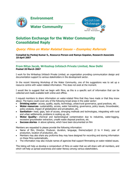 Environment Water Community Solution Exchange for the Water