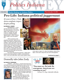 Pro-Life: Indiana Political Juggernaut 40 Years of Roe V
