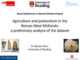 Agriculture and Pastoralism in the Roman West Midlands: a Preliminary Analysis of the Dataset