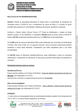 Nota Técnica Nº 016 GEVIM/DIVE/SUV/SES