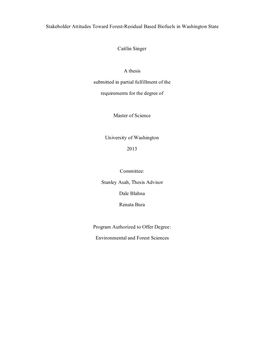 Stakeholder Attitudes Toward Forest-Residual Based Biofuels in Washington State