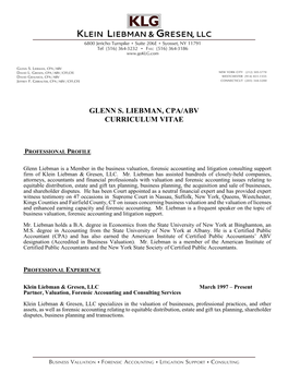 Glenn S. Liebman, Cpa/Abv Curriculum Vitae