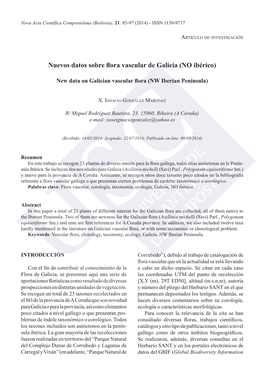Nuevos Datos Sobre Flora Vascular De Galicia (NO Ibérico)