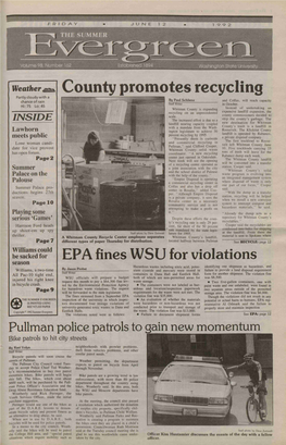 County Promotes Recycling Partly Cloudy with a Chance of Rain by Paul Schlienz and Colfax, Will Reach Capacity Staff Writer in October