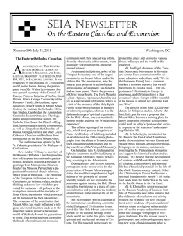 SEIA NEWSLETTER on the Eastern Churches and Ecumenism ______Number 190: July 31, 2011 Washington, DC
