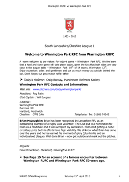 Warrington RUFC 1St XV Appearances 2007/2008 Season