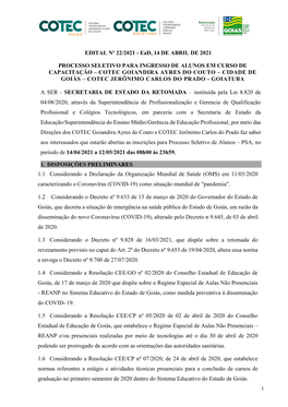 EDITAL Nº 22/2021 - Ead, 14 DE ABRIL DE 2021