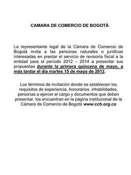 CAMARA DE COMERCIO DE BOGOTÁ La Representante Legal De