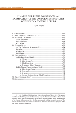 An Examination of the Corporate Structures of European Football Clubs