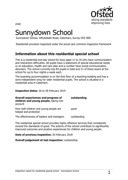 Sunnydown School Sunnydown School, Whyteleafe Road, Caterham, Surrey CR3 5ED