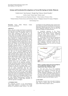 Isotope and Geochemical Investigations on Tawau Hot Springs in Sabah, Malaysia