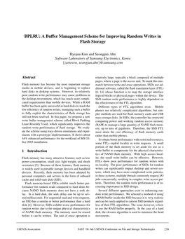 BPLRU: a Buffer Management Scheme for Improving Random Writes in Flash Storage