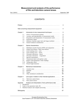 EBU Tech 3249-1995 Analysis of the Performance of Film & TV Camera