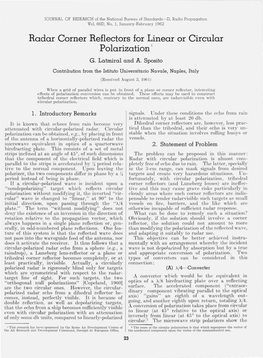 Radar Corner Reflectors for Linear Or Circular Polarization 1