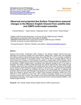 Observed and Projected Sea Surface Temperature Seasonal Changes in the Western English Channel from Satellite Data and CMIP5 Multi-Model Ensemble