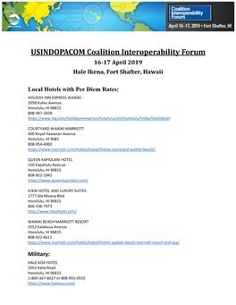 USINDOPACOM Coalition Interoperability Forum 16-17 April 2019 Hale Ikena, Fort Shafter, Hawaii