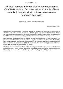 47 Tribal Hamlets in Dhule District Have Not Seen a COVID-19 Case So Far